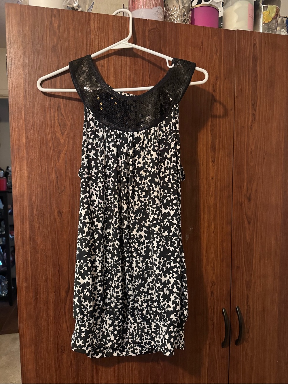 Black & White Sequin Collar Shift Dress